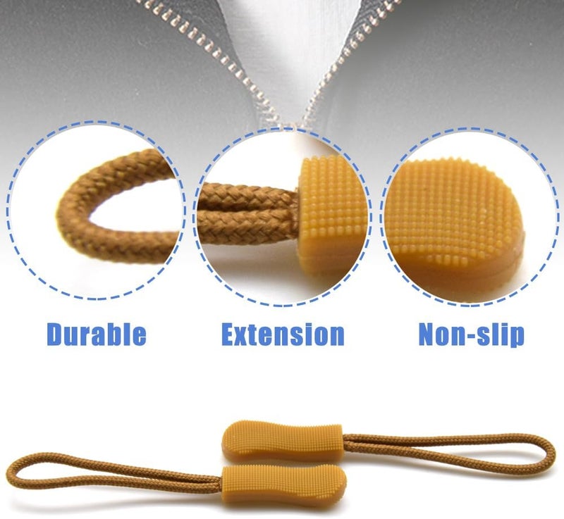 Ruidee 50 Pieces Zipper Pulls Zipper Tabs Zipper Pull Cord Extender Replacement Zipper Pulls for Backpacks, Jackets, Luggage, Purses, Handbags（Brown） - Image 3